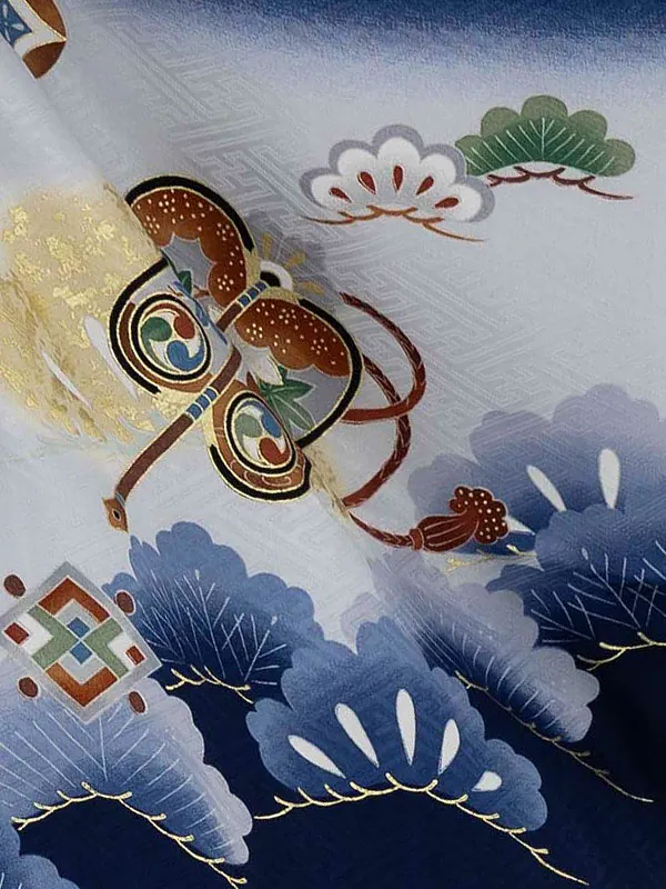 【正絹】七五三レンタル(5歳6歳男児袴) 紺鷹×ベージュ袴 Y144