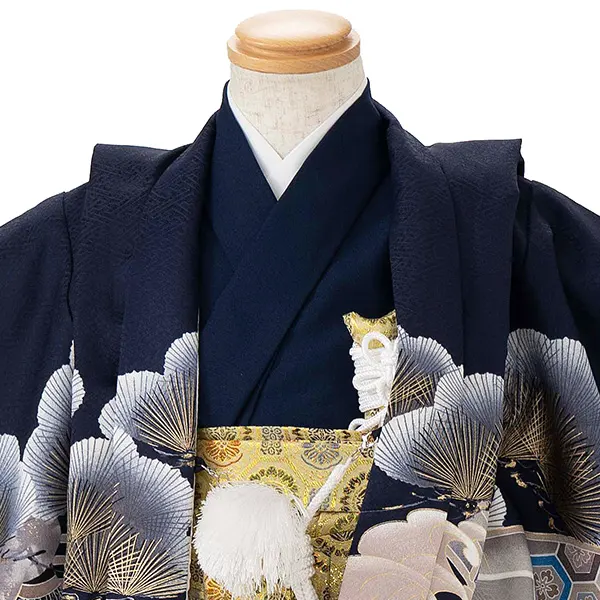 かんたん七五三レンタル(4歳5歳男児袴)紺兜×金蜀江紋袴 Y145