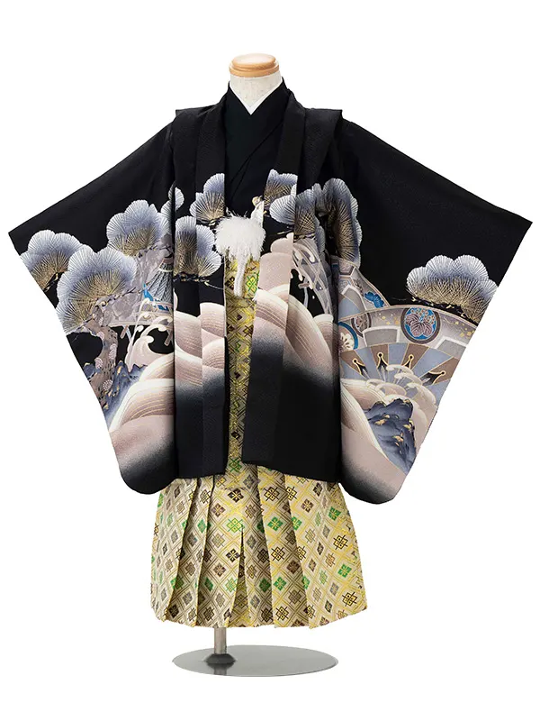 かんたん七五三レンタル(4歳5歳男児袴)黒兜×金業平菱袴 Y146