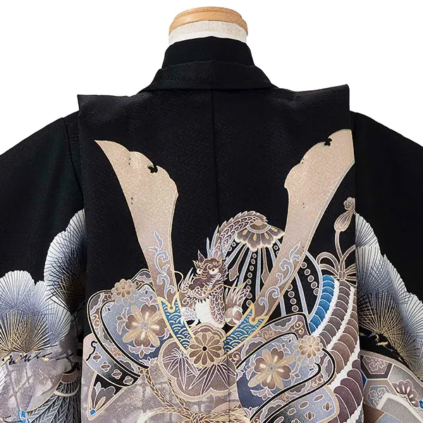 かんたん七五三レンタル(4歳5歳男児袴)黒兜×金業平菱袴 Y146