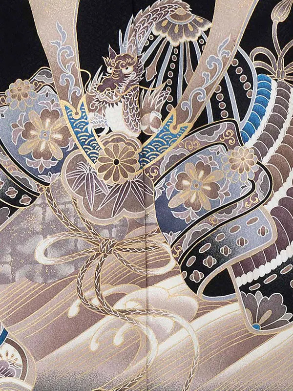 かんたん七五三レンタル(4歳5歳男児袴)黒兜×金業平菱袴 Y146