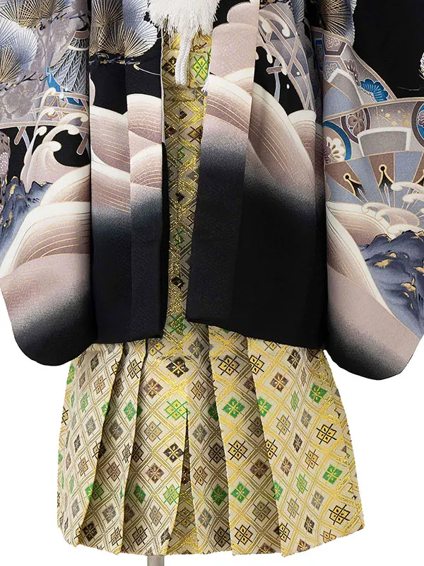 かんたん七五三レンタル(4歳5歳男児袴)黒兜×金業平菱袴 Y146