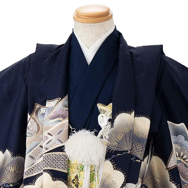 かんたん七五三レンタル(4歳5歳男児袴)紺鷹×金業平菱袴 Y148