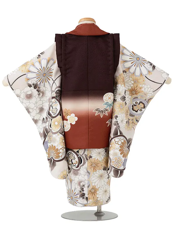 七五三レンタル(3歳男児被布)茶 鷹×ベージュ 桜菊橘 Y149