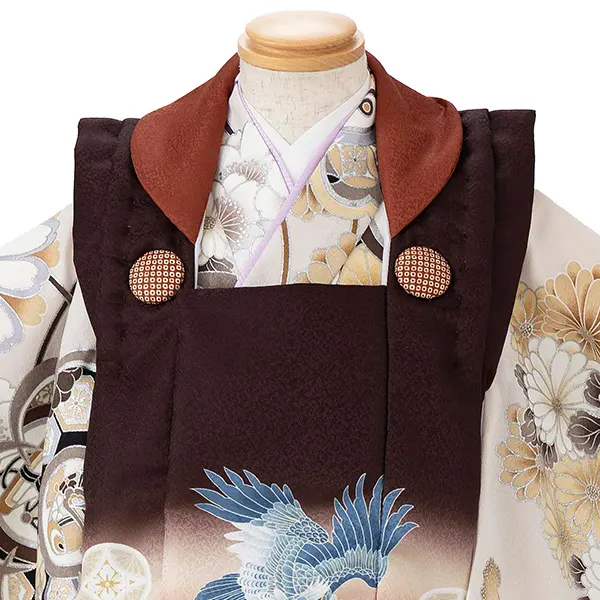 七五三レンタル(3歳男児被布)茶 鷹×ベージュ 桜菊橘 Y149