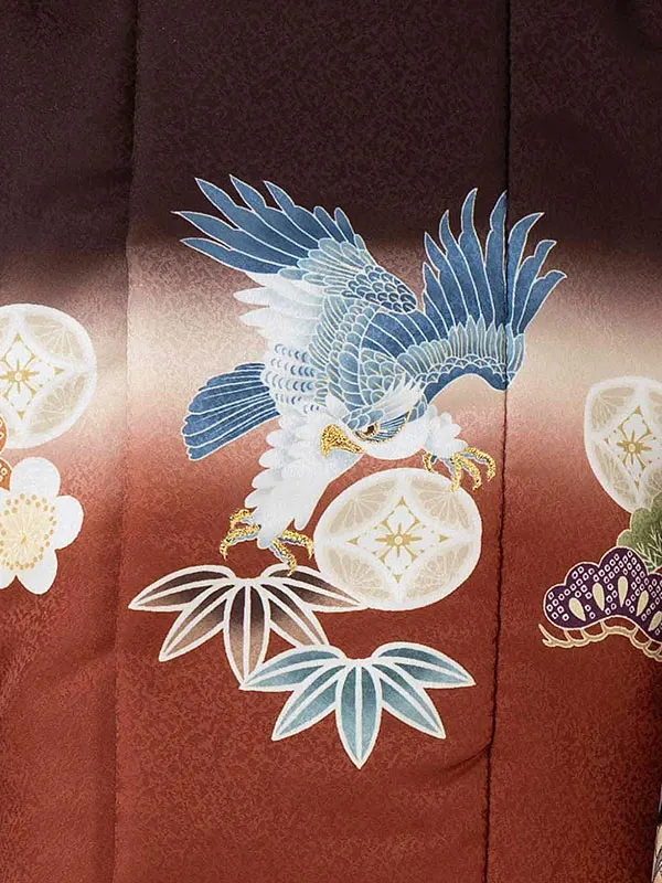 七五三レンタル(3歳男児被布)茶 鷹×ベージュ 桜菊橘 Y149