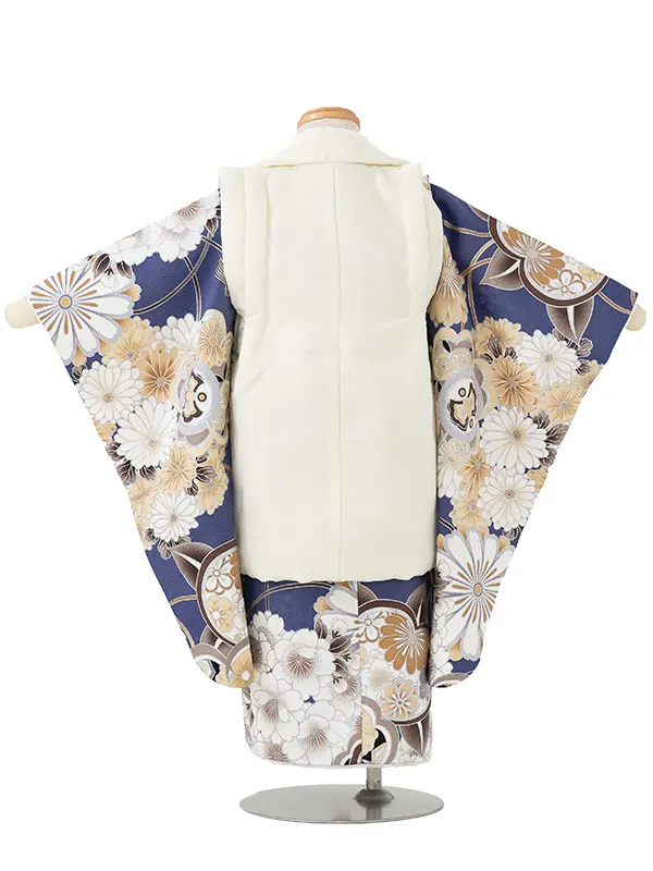 七五三レンタル(3歳男児被布)白×金業平菱袴 Y150