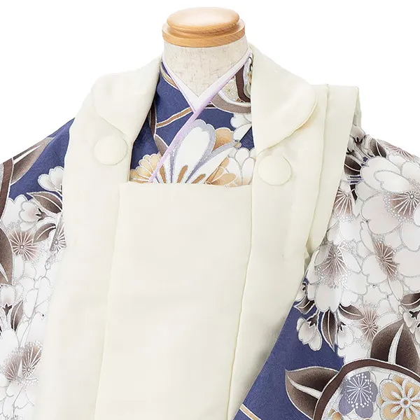 七五三レンタル(3歳男児被布)白×金業平菱袴 Y150