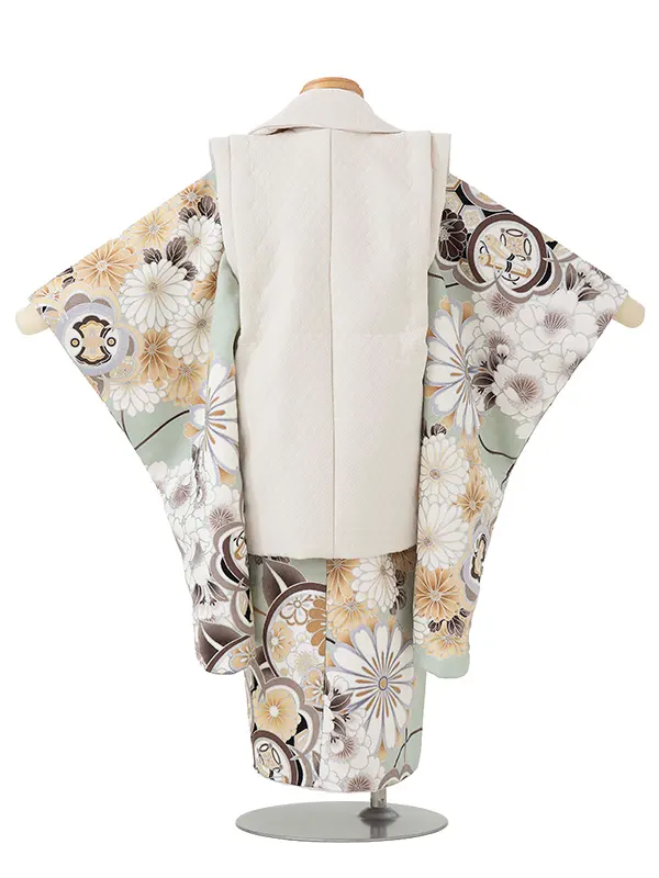 七五三レンタル(3歳男児被布) オフホワイト×薄緑 桜菊橘 Y151
