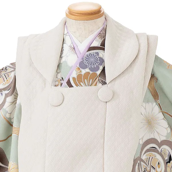 七五三レンタル(3歳男児被布) オフホワイト×薄緑 桜菊橘 Y151