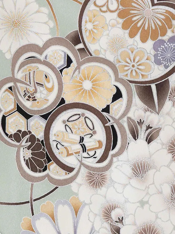 七五三レンタル(3歳男児被布) オフホワイト×薄緑 桜菊橘 Y151