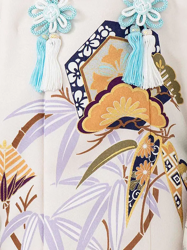 七五三レンタル(3歳男児被布)オフホワイト 亀甲松竹梅×薄緑 桜菊橘 Y152