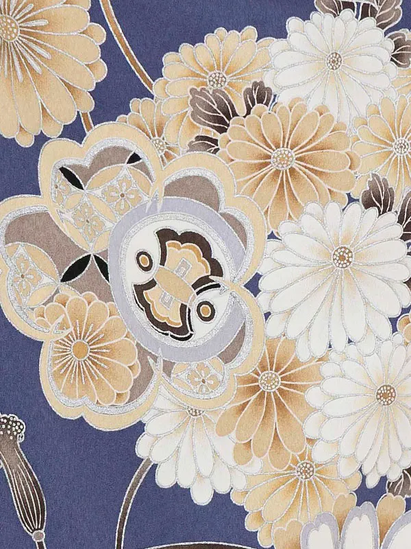 七五三レンタル(3歳男児被布)白 亀甲松竹梅×紺 桜菊橘 Y153