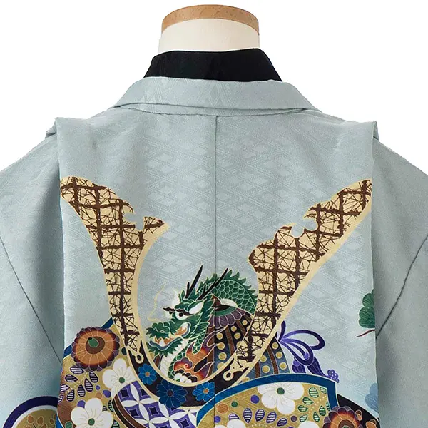 かんたん七五三レンタル(5歳6歳男児袴)水色兜×連珠文袴 Y155