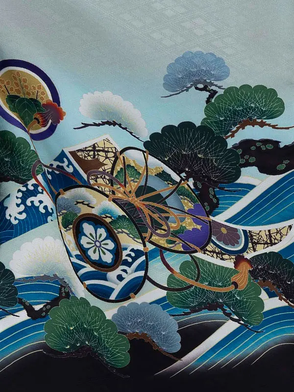 かんたん七五三レンタル(5歳6歳男児袴)水色兜×連珠文袴 Y155