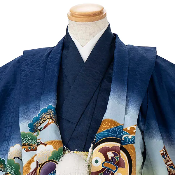 かんたん七五三レンタル(4歳5歳男児袴)紺兜×金業平菱袴 Y158