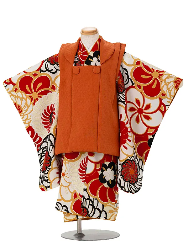 七五三レンタル(3歳男児被布) 赤 梅×オレンジ  Y160