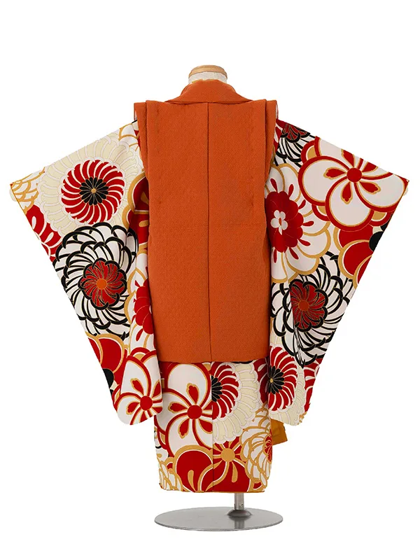 七五三レンタル(3歳男児被布) 赤 梅×オレンジ  Y160