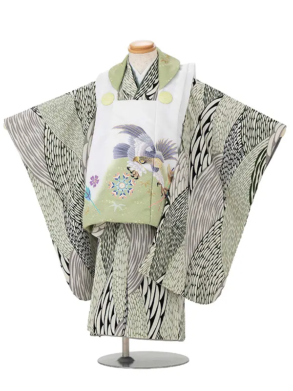 七五三レンタル(3歳男児被布) 緑×白 鷹 Z162