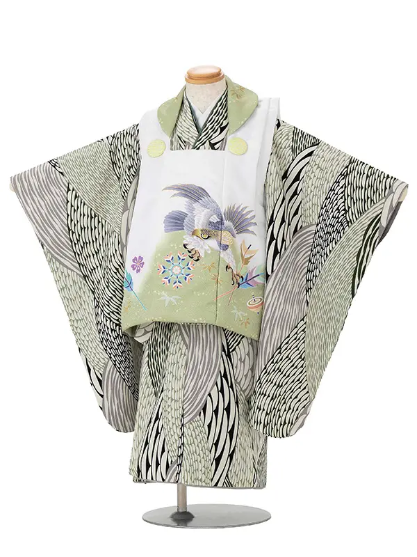 七五三レンタル(3歳男児被布) 緑×白 鷹 Z162