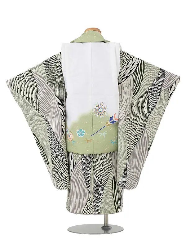 七五三レンタル(3歳男児被布) 緑×白 鷹 Z162