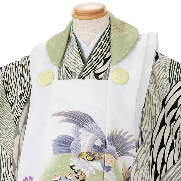 七五三レンタル(3歳男児被布) 緑×白 鷹 Z162