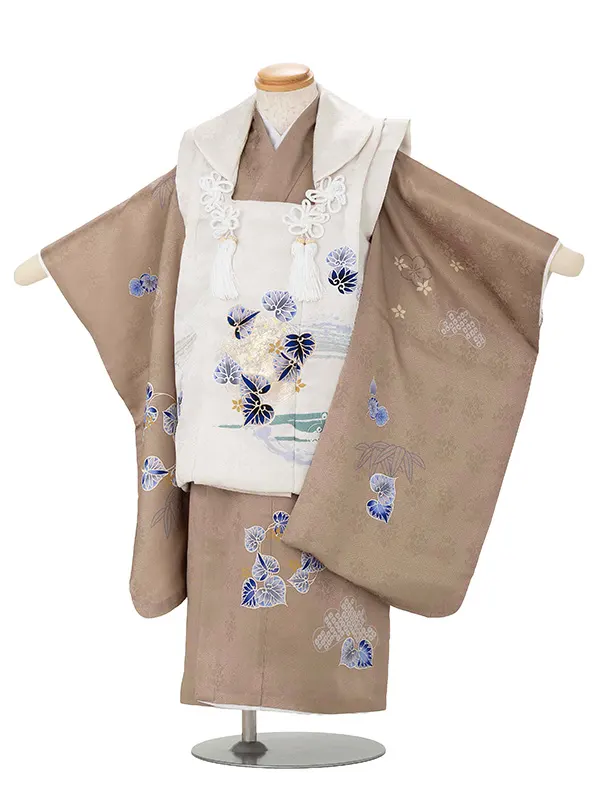 【正絹】七五三レンタル(3歳男児被布) 茶×葵 Y163