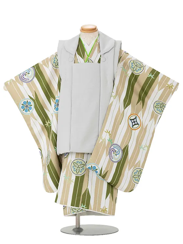 七五三レンタル(3歳男児被布) 緑×矢絣 Y164
