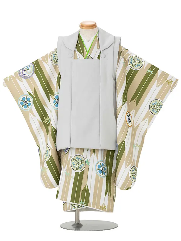 七五三レンタル(3歳男児被布) 緑×矢絣 Y164