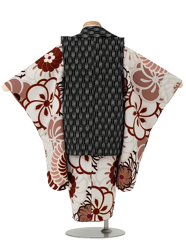 七五三レンタル(3歳男児被布) 茶ねじり梅×黒矢羽 Y165