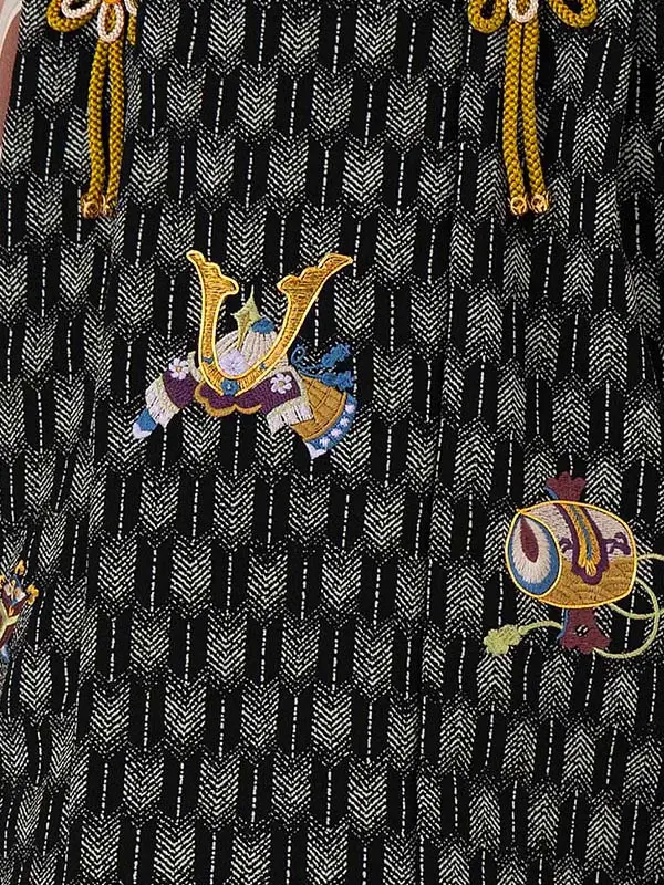 七五三レンタル(3歳男児被布) 茶ねじり梅×黒矢羽 Y165