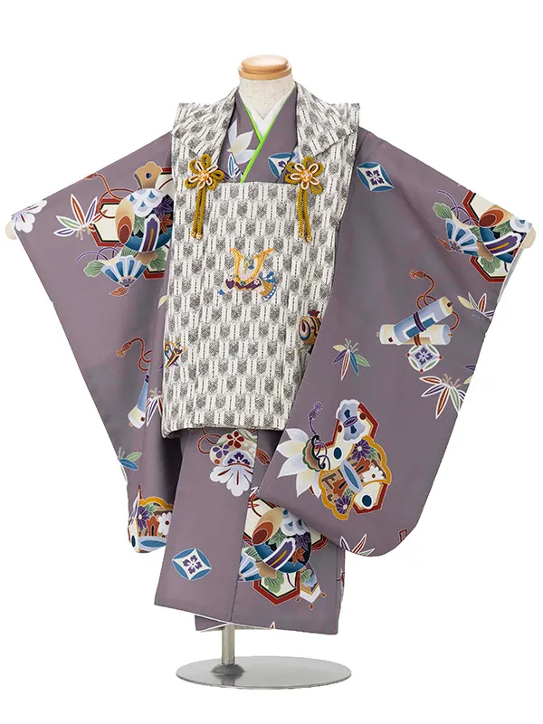 七五三レンタル(3歳男児被布)　紫 宝尽くし×兜 Y167