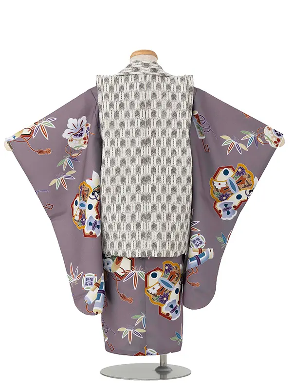 七五三レンタル(3歳男児被布)　紫 宝尽くし×兜 Y167
