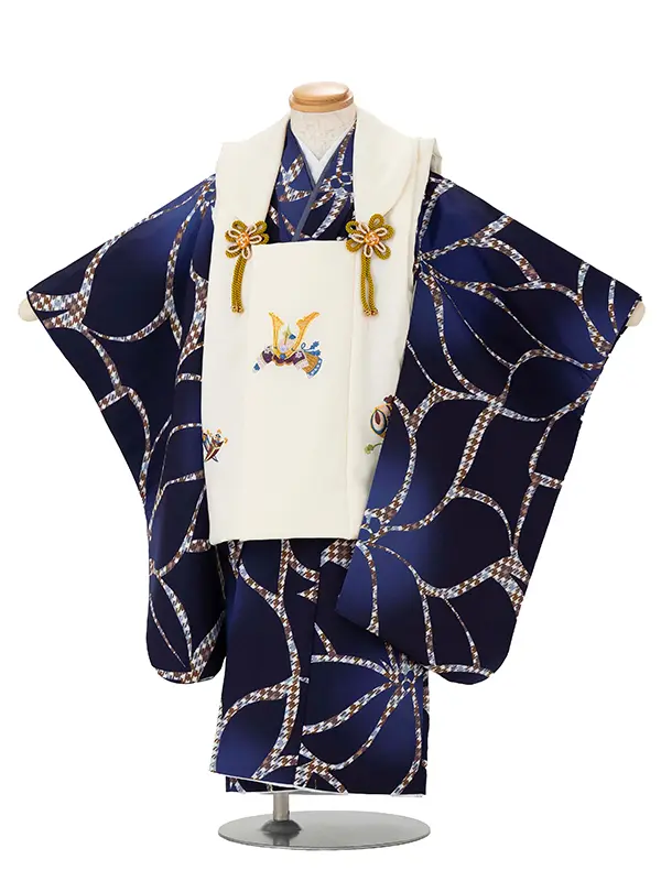 七五三レンタル(3歳男児被布) 青×白兜 Y170