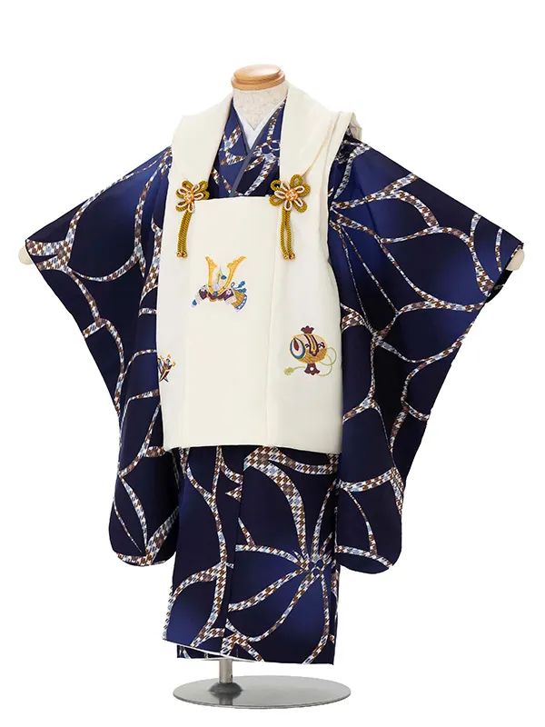 七五三レンタル(3歳男児被布) 青×白兜 Y170