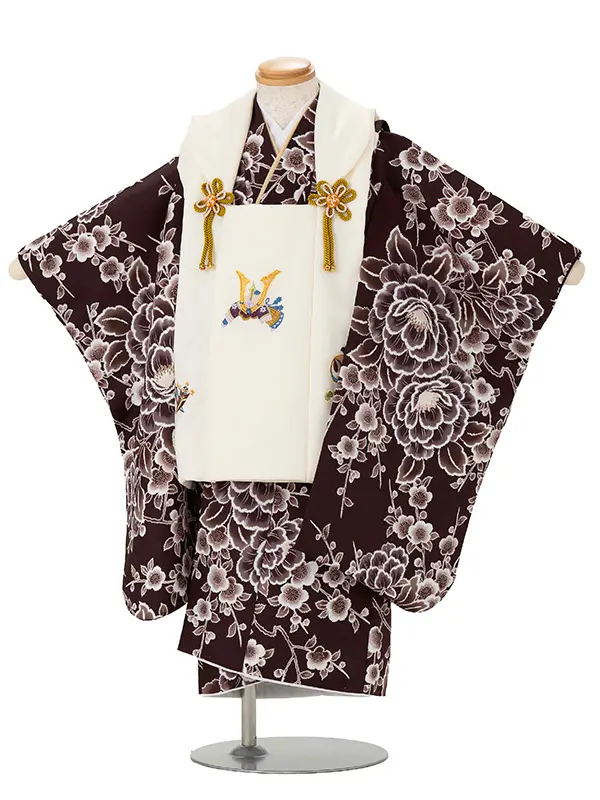 七五三レンタル(3歳男児被布) 茶梅×ベージュ兜 Y171