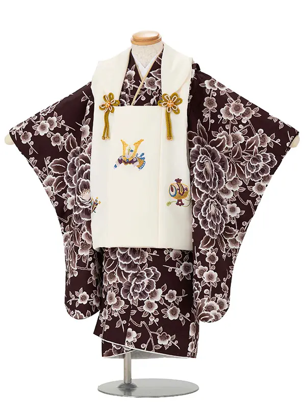 七五三レンタル(3歳男児被布) 茶梅×ベージュ兜 Y171