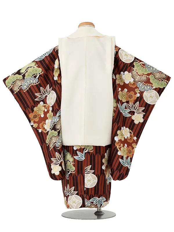 七五三レンタル(3歳男児被布) 茶矢羽×ベージュ兜 Y172