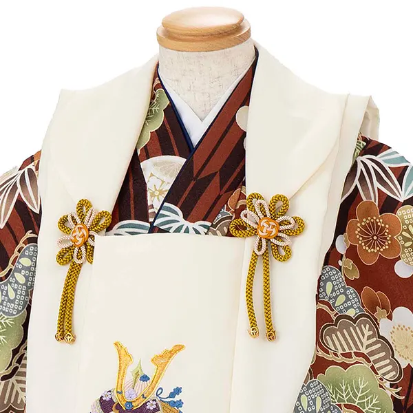 七五三レンタル(3歳男児被布) 茶矢羽×ベージュ兜 Y172