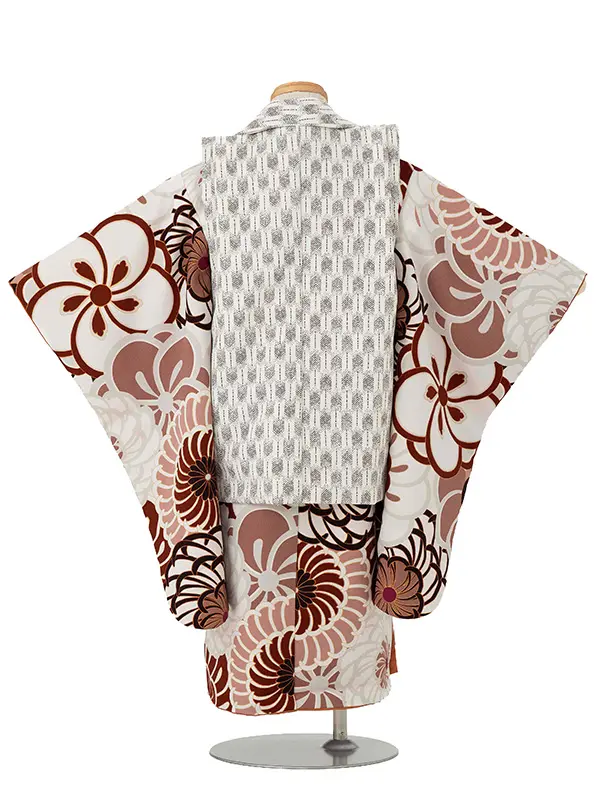 七五三レンタル(3歳男児被布) ねじり梅ベージュ×白兜 Y173