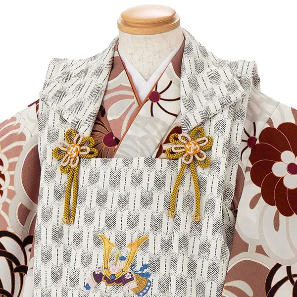 七五三レンタル(3歳男児被布) ねじり梅ベージュ×白兜 Y173