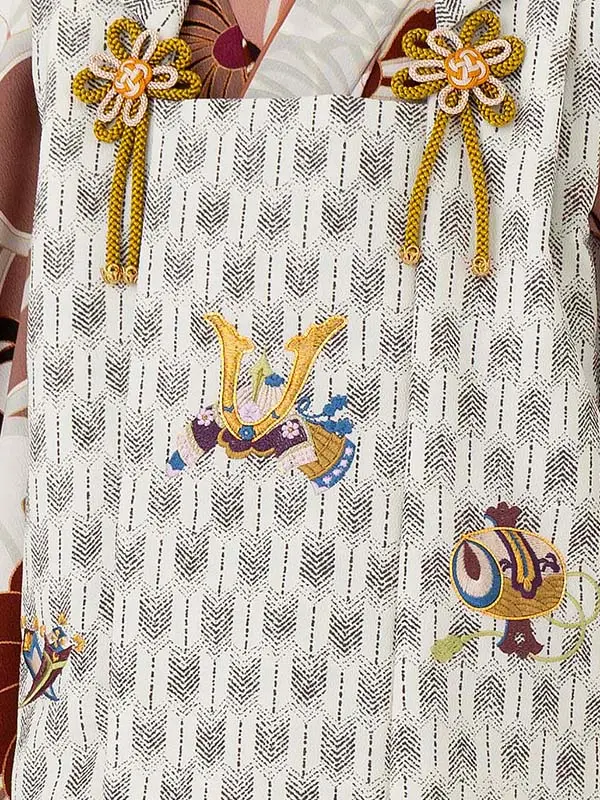 七五三レンタル(3歳男児被布) ねじり梅ベージュ×白兜 Y173