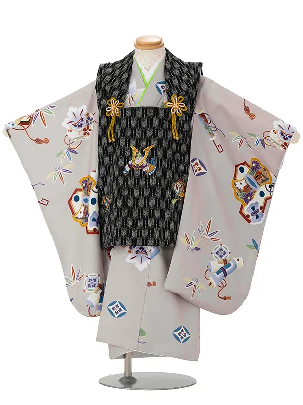 七五三レンタル(3歳男児被布) 宝尽くしベージュ×矢羽黒 Y174