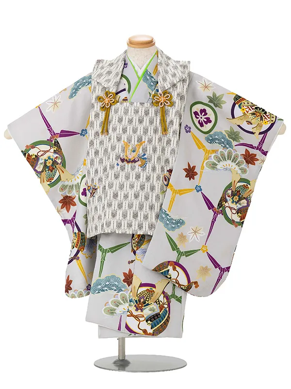 七五三レンタル(3歳男児被布) グレー×白兜 Y175