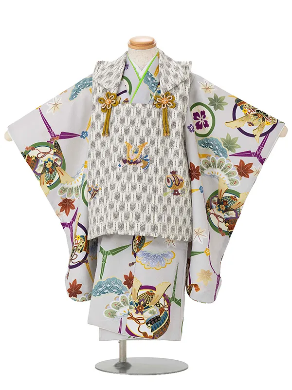 七五三レンタル(3歳男児被布) グレー×白兜 Y175