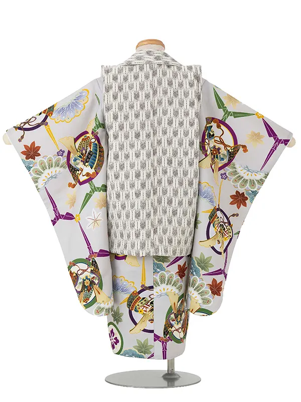 七五三レンタル(3歳男児被布) グレー×白兜 Y175