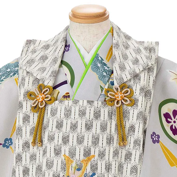 七五三レンタル(3歳男児被布) グレー×白兜 Y175