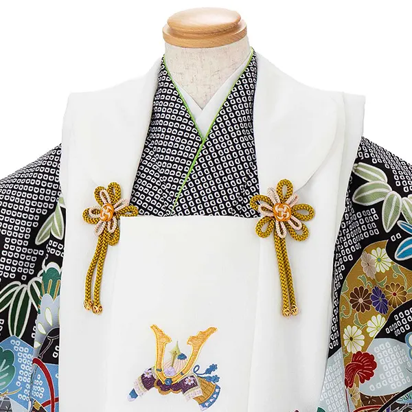 七五三レンタル(3歳男児被布) 黒絞り×白兜 Y177