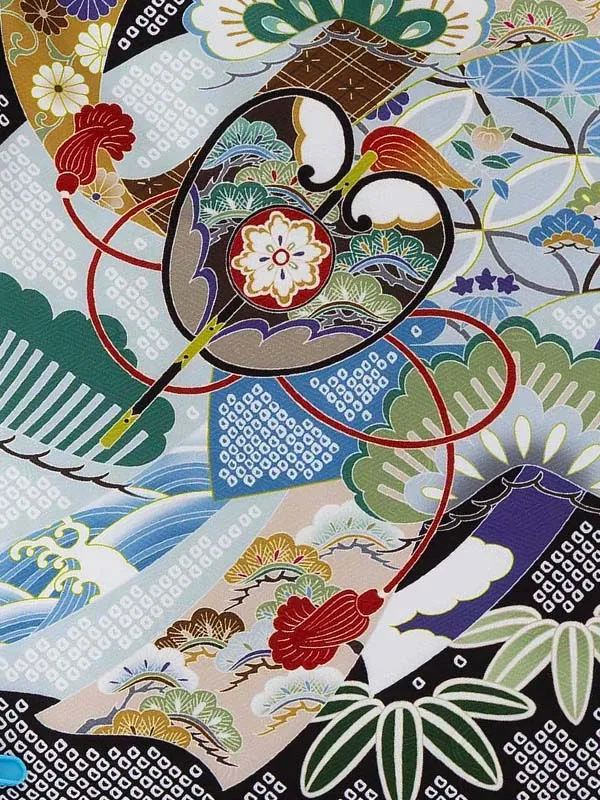 七五三レンタル(3歳男児被布) 黒絞り×白兜 Y177