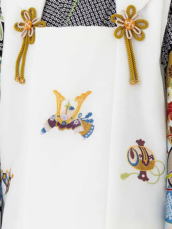 七五三レンタル(3歳男児被布) 黒絞り×白兜 Y177